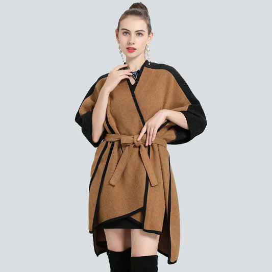 Cape Femme avec Ceinture - marron / unique