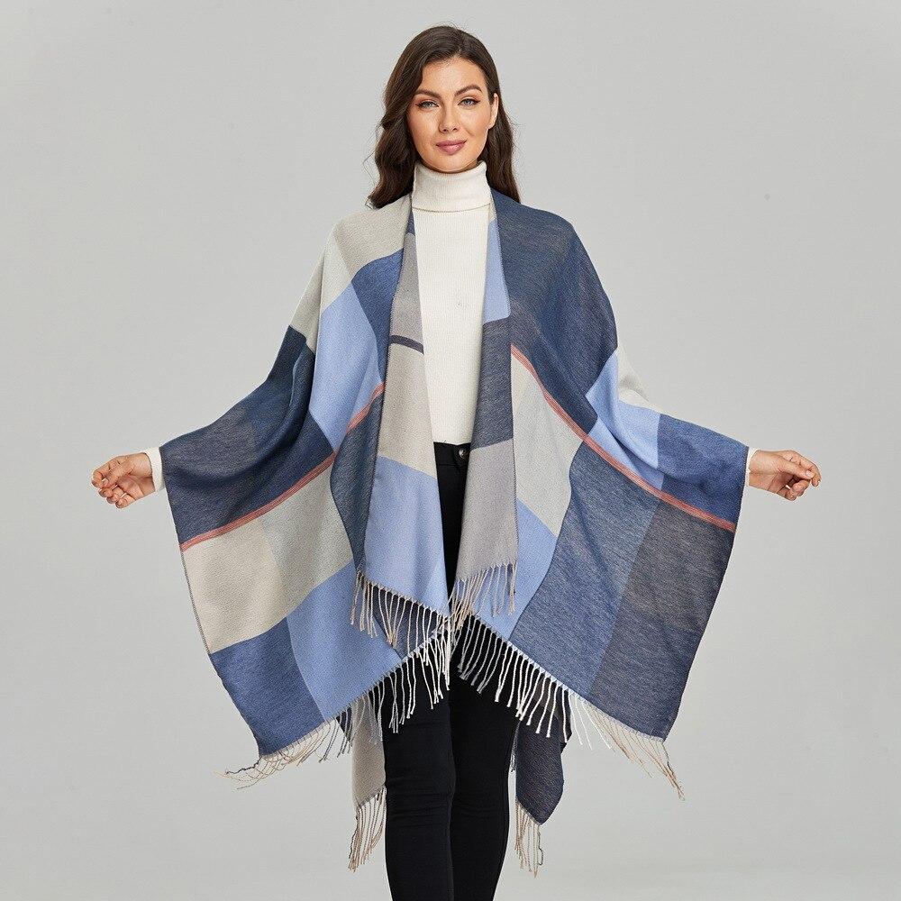 Poncho Femme Carreaux Bleu - Bleu