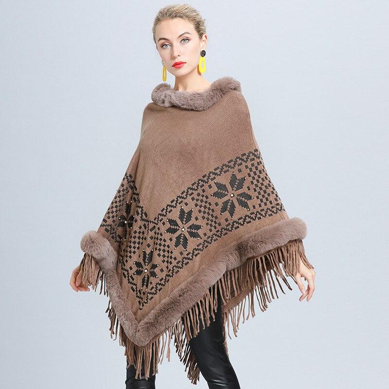 Poncho avec Fourrure - Beige