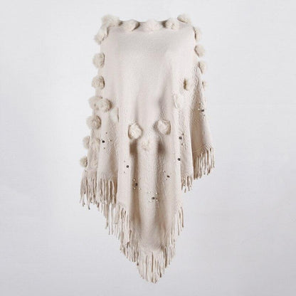 Poncho avec Pompon - beige