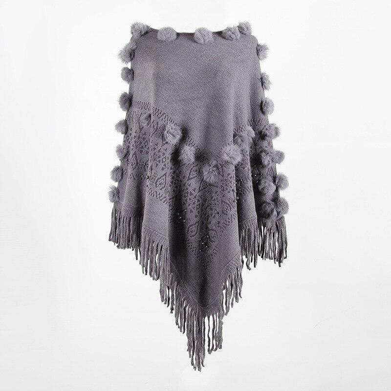 Poncho avec Pompon - gris