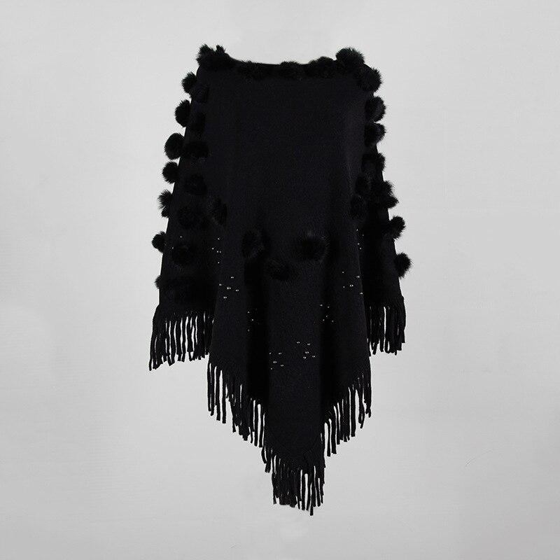 Poncho avec Pompon - noir