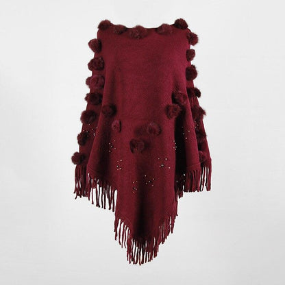 Poncho avec Pompon - rouge