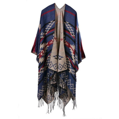 Poncho Bohème Chic - bleu marine