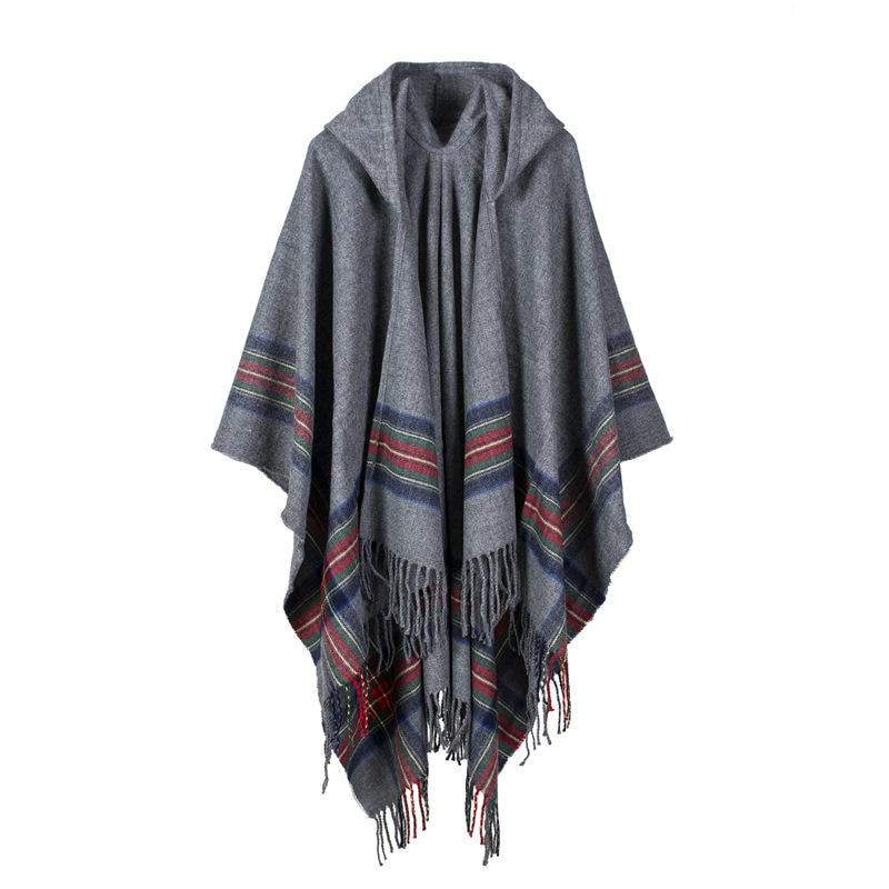 Poncho Capuche Femme - gris