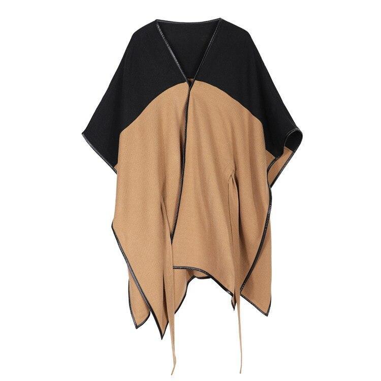 Poncho Cachemire Femme - Noir & Camel