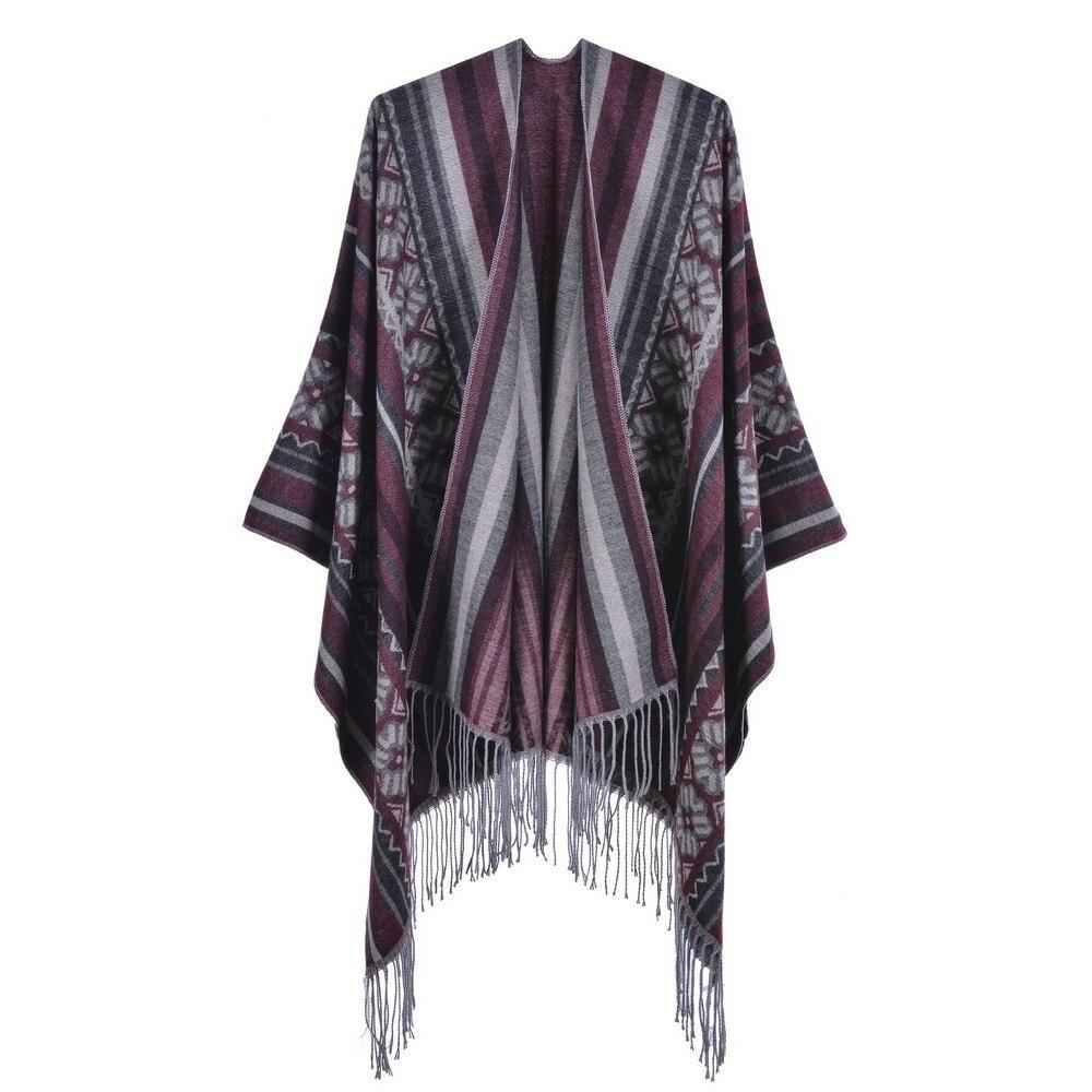 Poncho Femme Fleurs & Franges - bordeaux