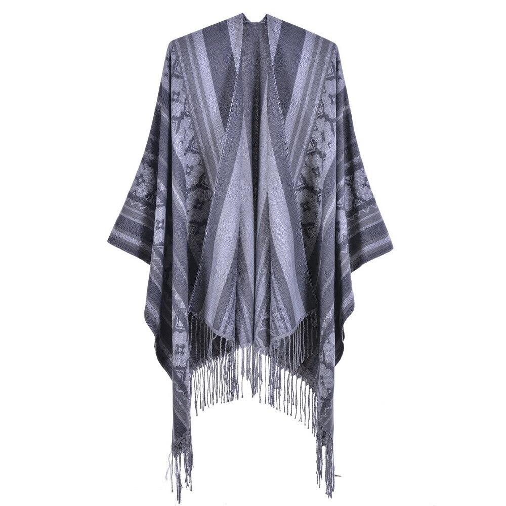 Poncho Femme Fleurs & Franges - gris