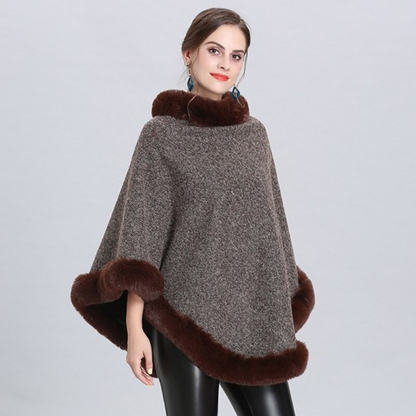 Poncho con cuello de piel para mujer