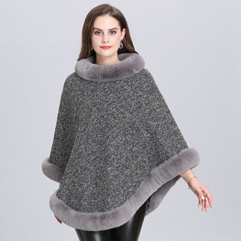 Poncho con cuello de piel para mujer