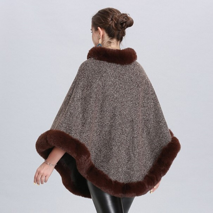 Poncho con cuello de piel para mujer