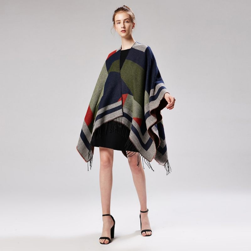 Poncho con flecos para mujer