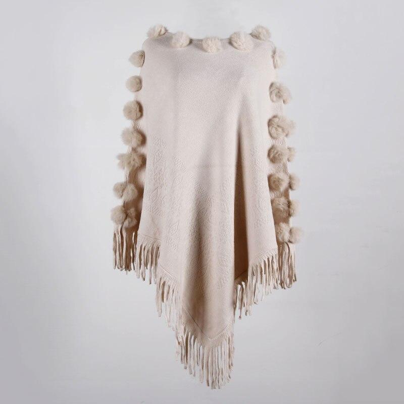 Poncho Femme Pompon - beige