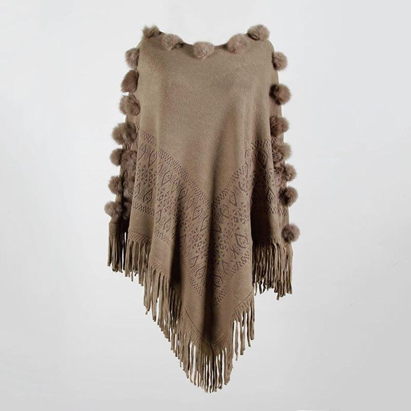 Poncho Femme Pompon - camel