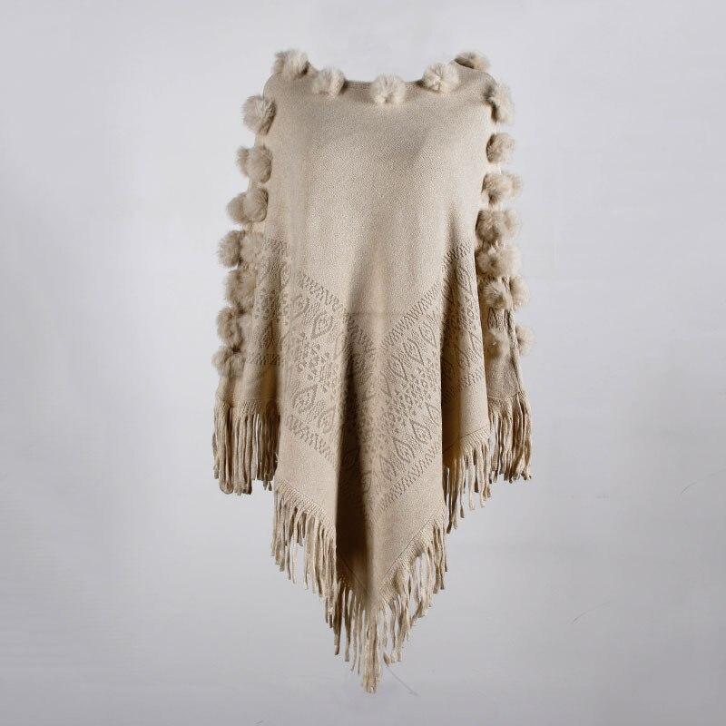 Poncho Femme Pompon - kaki