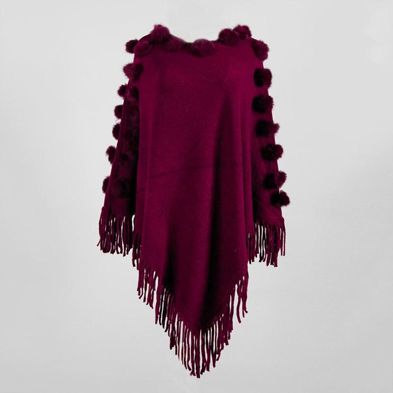 Poncho Femme Pompon - rouge