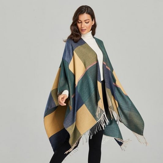 Poncho Femme Carreaux Vert - Vert