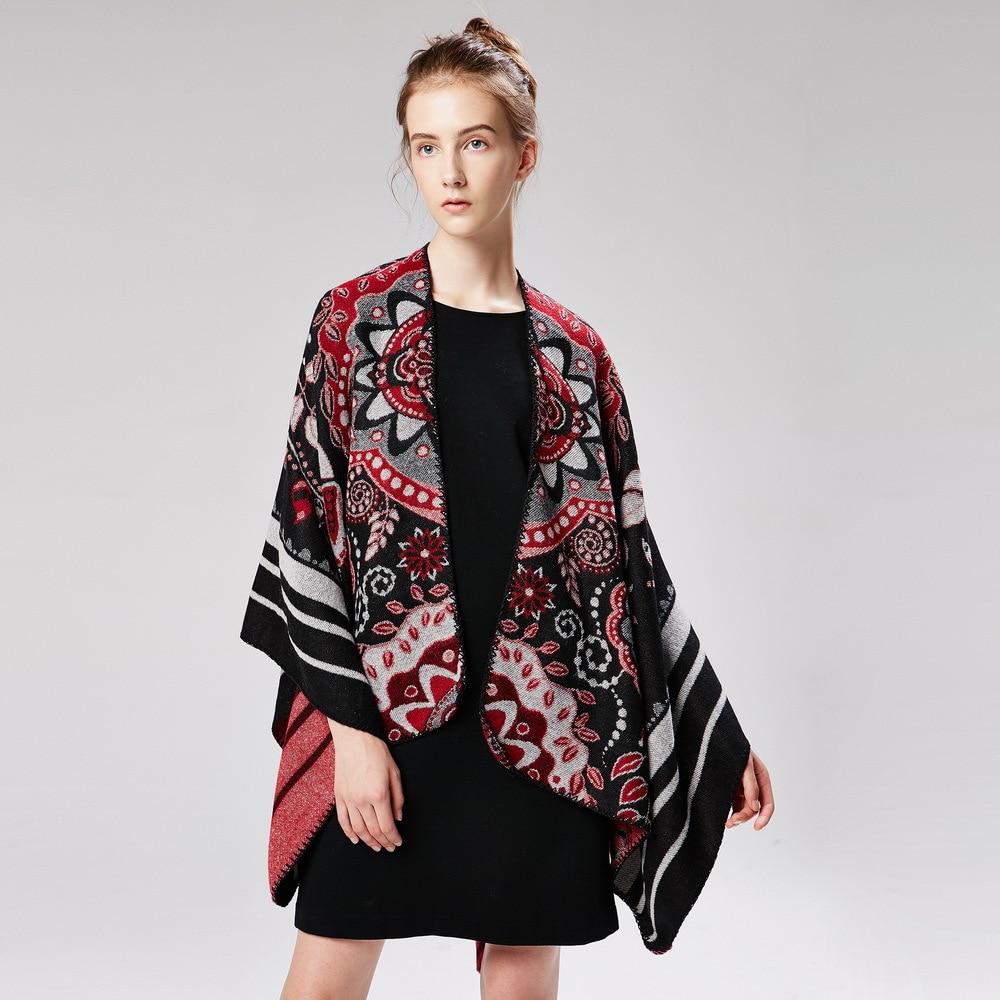 Poncho Femme Flowers - noir & rouge