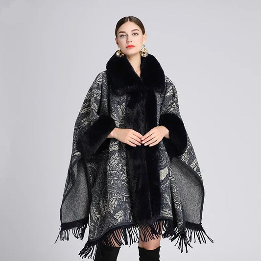 Poncho Fourrure Paisley - noir