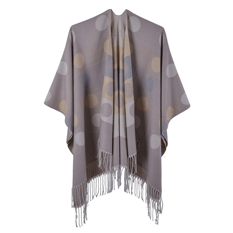 Poncho Femme Pois & Franges - kaki / Unique