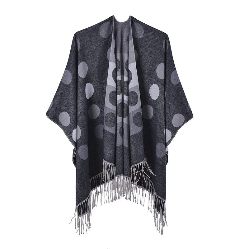 Poncho Femme Pois & Franges - Noir / Unique