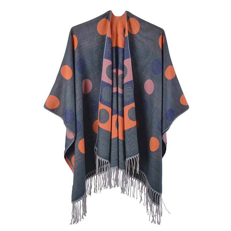 Poncho Femme Pois & Franges - Orange / Unique