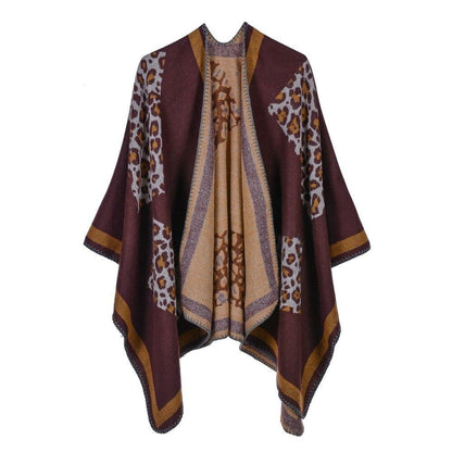 Poncho Léopard Femme - bordeaux